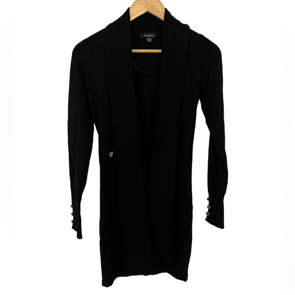 Le Chateau Black Open Cardigan - Ribbed - Buttons - SZ XS